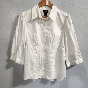 Lane Bryant white button down blouse 3/4 Sleeve Pleated Front 14/16 Women